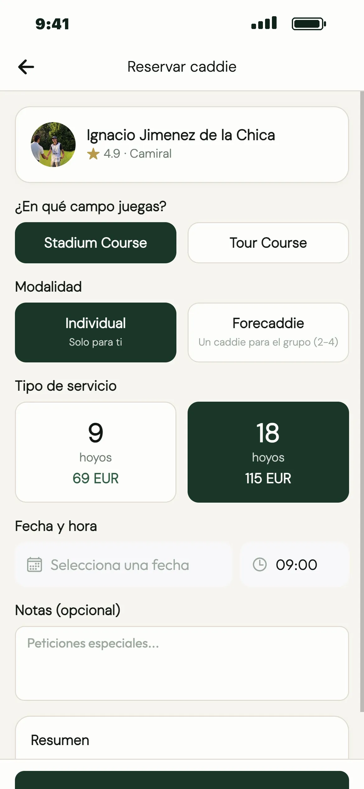 Pantalla de reserva